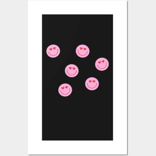 Pink heart eye smiley face preppy Pattern Posters and Art